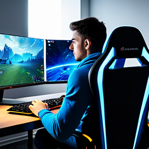 Home 16 **
"A focused gamer in comfortable, appropriate clothing, sitting in an ergonomic gaming chair at a desk with a large mousepad. The scene shows a well-lit gaming room with gaming PC and monitor. Safe for work, appropriate content, fully clothed, professional setting, perfect anatomy, correct proportions, natural pose, high-quality rendering."
**
