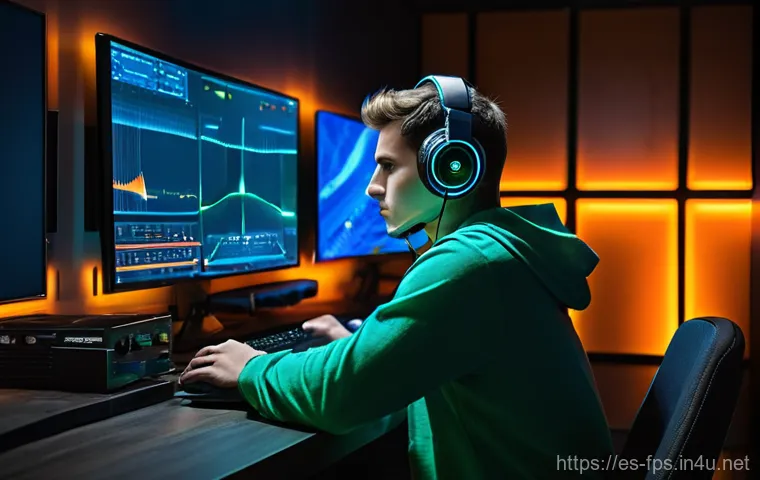 FPS 게임에서의 사운드 플레이 기술 - **Prompt 1: The Sonic Seeker**
"A male gamer, 20s, with a serious and focused expression, wearin...