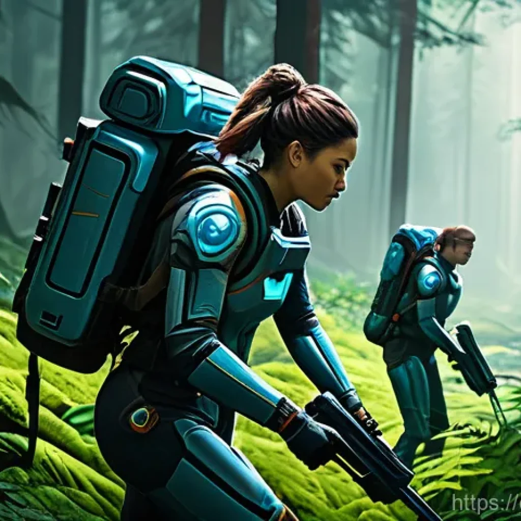 각각의 FPS 게임 모드 비교 - **Prompt 1: Cooperative Sci-Fi Exploration**
"A team of three diverse explorers, fully clothed i...