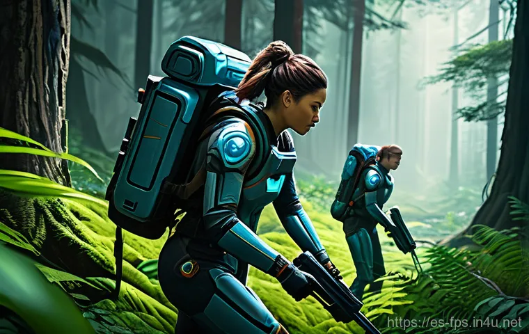 각각의 FPS 게임 모드 비교 - **Prompt 1: Cooperative Sci-Fi Exploration**
"A team of three diverse explorers, fully clothed i...