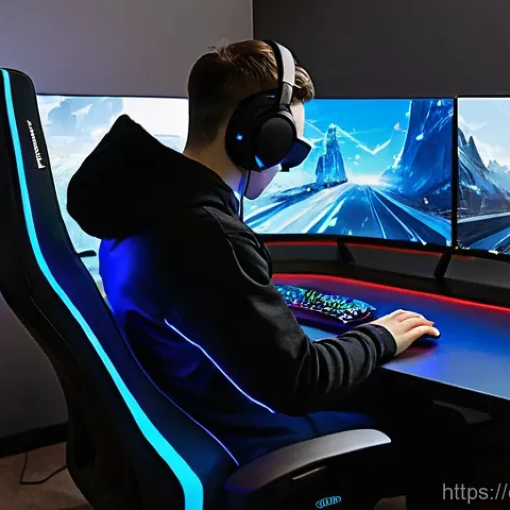 헤드샷 정확도 높이는 법 - The Ergonomic Gamer's Zen Zone**
"A young adult gamer, gender-neutral in appearance, sits in a high...