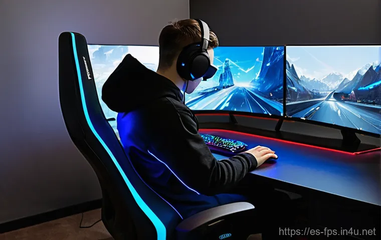 헤드샷 정확도 높이는 법 - The Ergonomic Gamer's Zen Zone**
"A young adult gamer, gender-neutral in appearance, sits in a high...