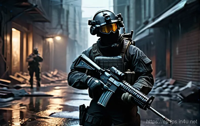 FPS 게임의 리얼리즘과 엔터테인먼트 간 균형 - Image Prompt 1: Gritty Urban Realism** FPS 게임의 리얼리즘과 엔터테인먼트 간 균형 - Image Prompt 1: Gritty Urban Realism**