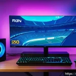 FPS 게임 환경에서의 인터넷 속도 중요성 - A detailed, dynamic scene of a professional gamer&rsquo;s home gaming setup in Spain, featuring a sleek fi...