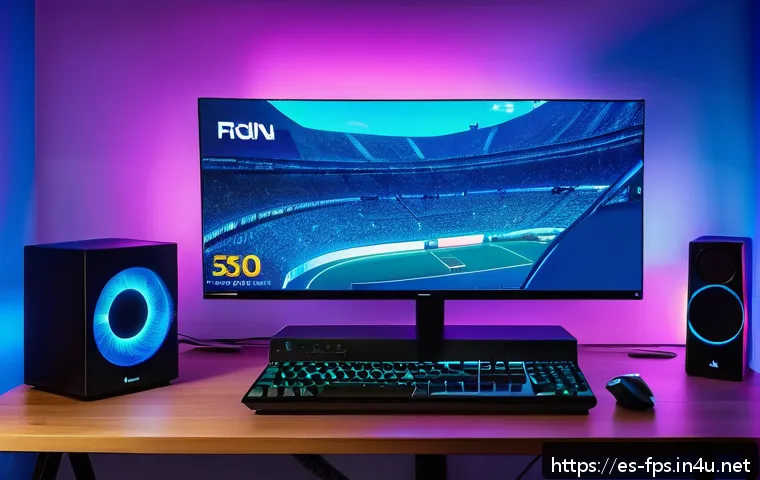 FPS 게임 환경에서의 인터넷 속도 중요성 - A detailed, dynamic scene of a professional gamer’s home gaming setup in Spain, featuring a sleek fi...